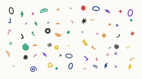 Digital Graphic Pattern Featuring Colorful Hand-Drawn Abstract Geometric Shap Stock Illustration