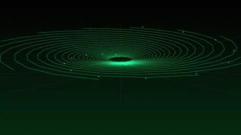 A digital graphic representation of a spiral galaxy glowing with neon green.. Illustrazione stock