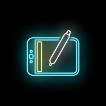 Digital graphic tablet and stylus tool neon icon Ilustração Stock