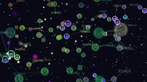 Digital, graphic video animation of network abstract users, flying icons of Stock Footage 102256967