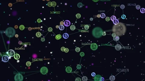 Digital, graphic video animation of network abstract users, flying icons of Stock Footage 102257140