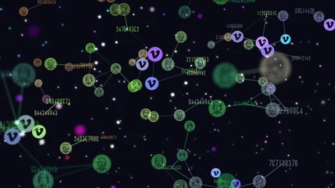 Digital, graphic video animation of network abstract users, flying icons of Stock Footage 102257511