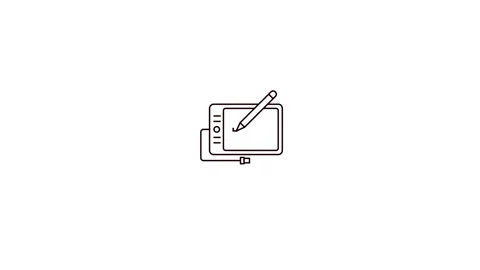 Digital Graphics Drawing Tablet and Stylus Pen Line Icon Animation Stock Footage 347212634