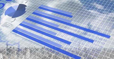 Digital graphs and binary code overlay signify data analysis Stock Photos