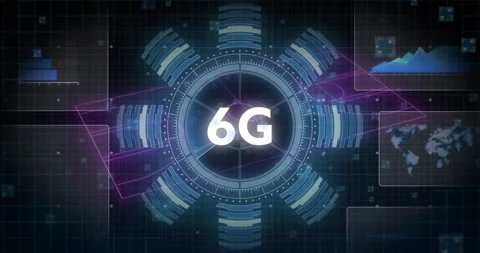 Digital graphs and data visualization in futuristic 6G technology animation Stock Footage 303536603