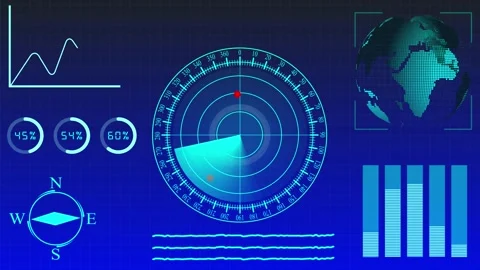 Digital graphs world map and navigation elements animated on a dark blue ba.. Stock Footage 267877028