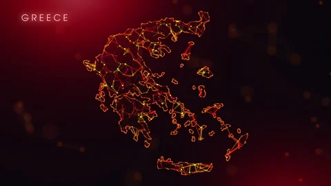 Digital Greece Map Motion Reveal With Abstract Red And Orange Plexus Networ.. Stock Footage 331509065