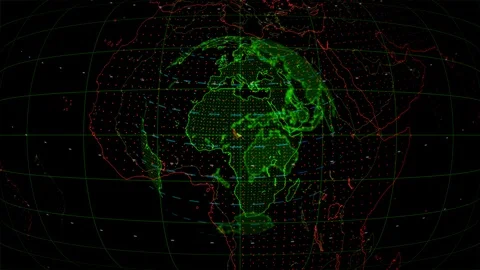 Digital Green and red earth globe. 3D hi tech earth globe with digital exploding Stock Footage 100635529
