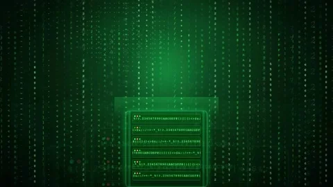 Digital green binary code background with scrolling data and abstract world map Video stock 343153581