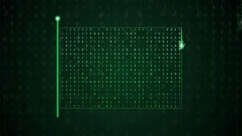 Digital green binary code data stream with glowing light particles moving Stock Footage 343162417