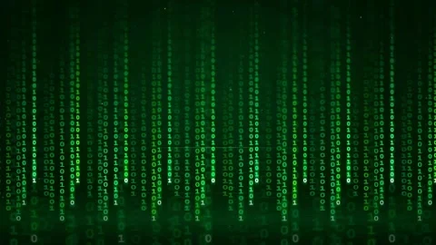 Digital Green Binary Code Rain Falling on Dark Background for Cyber Security Stock Footage 336779565