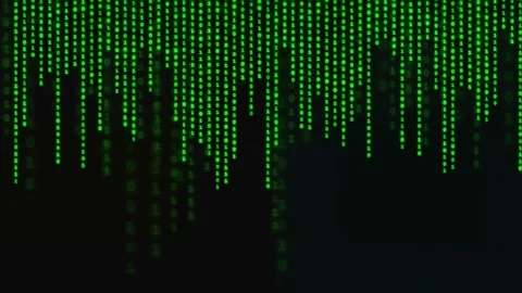 Digital Green Binary Code Rain Falling Down on Black Background for Cyber Stock Footage 339319758