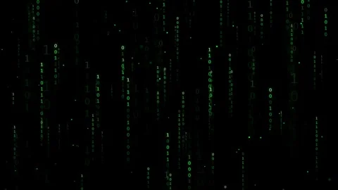 Digital green binary code raining down on a black background for technology and Stock Footage 336774821