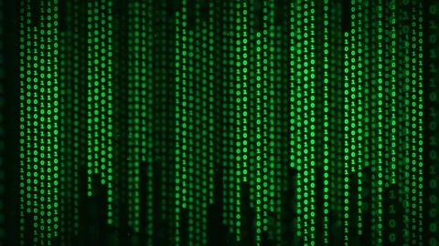 Digital green binary code raining down on a black background for technology and Stock Footage 336774938