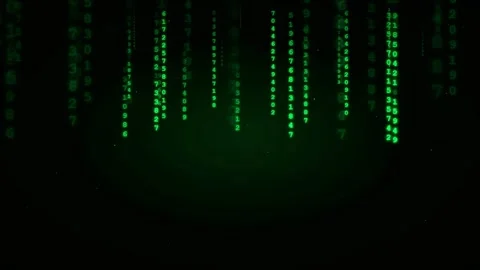 Digital green binary code raining down on a dark background for technology and Stock Footage 336781013