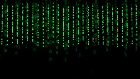 Digital green binary code raining down on a black background for technology and Stock Footage 339320882