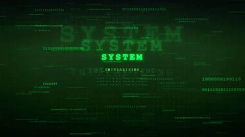 Digital green binary code streaming background with system initializing text Stock Footage 336780445
