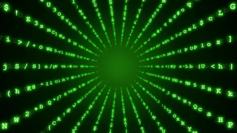 Digital Green Binary Code Streaming Through a Virtual Tunnel in Cyber Space Stock Footage 341817533