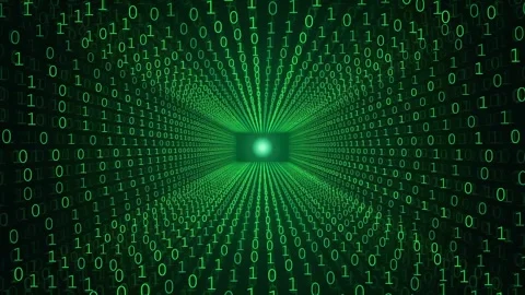 Digital green binary code streaming through a futuristic cyber tunnel in a Stock-Footage 343157405
