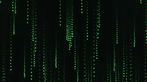 Digital Green Characters Falling Vertically Against a Black Background Stock Footage 334733940