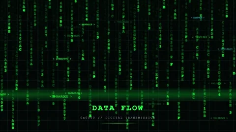 Digital green code rain with data flow text on a dark technological background Stock Footage 346218198