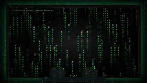 Digital green code raining down on a dark screen representing cyber security Stock Footage 341832550