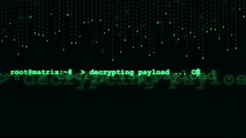 Digital green code raining down a computer screen with a command line interface Stock Footage 343162619