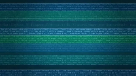 Digital green code scrolling on a dark screen representing data processing and Stock Footage 341823023