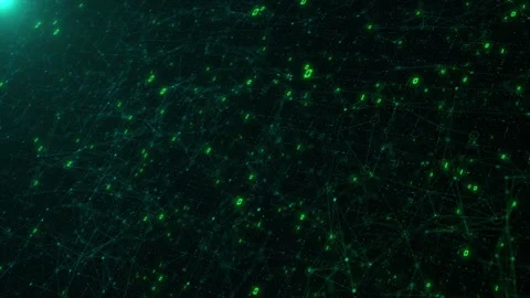 Digital green code web visual floating binary symbols, connected lines, deep tec Stock Footage 340555722