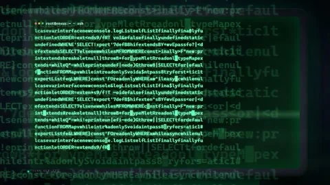 Digital green computer code scrolling rapidly on a dark screen for technology Video stock 343152347