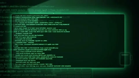 Digital green computer code scrolling on a dark screen for cybersecurity and Stock Footage 343160335