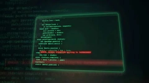 Digital green computer code scrolling on a dark screen for cybersecurity and Stock Footage 343162700