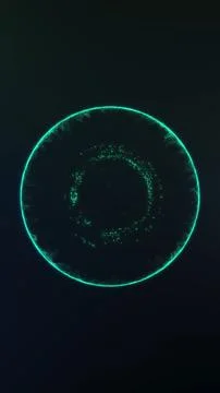 Digital green glowing sphere made of floating particles with dynamic center.. Illustrazione stock