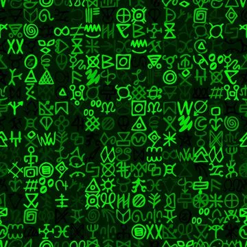 Digital green matrix and computer code symbols vector seamless background. Stock Illustration