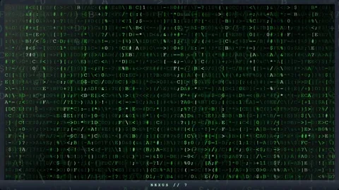Digital green matrix code raining down on a black screen for cybersecurity and Stock Footage 343158579