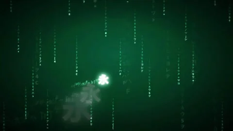 Digital green matrix rain with falling binary code and glowing characters on Stock-Footage 343167904