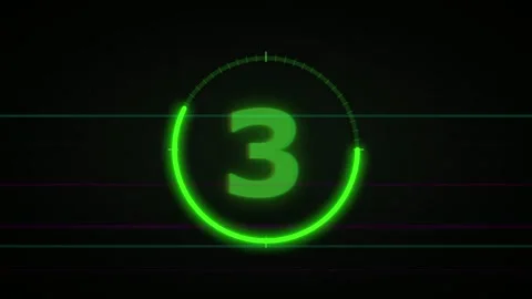 Digital Green Neon Countdown Timer from Five to Go with Futuristic HUD Stock Footage 345756386