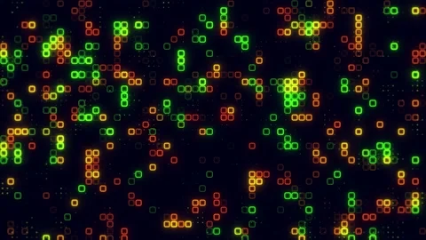 Digital green orange cube pattern grid. Dancing round cube green color neon.. 스톡 동영상 225499655