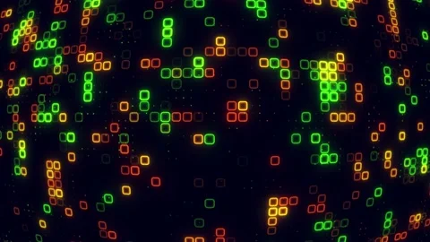Digital green orange cube pattern grid Dancing round cube green color neon .. Stock Footage 225661485