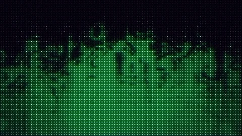 Digital green pixelated fire flames halftone equalizer Video stock 346381983