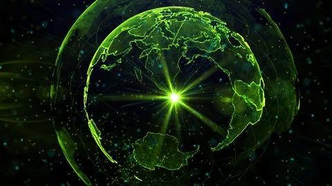 Digital green planet of Earth, 3D animation Stock Illustration