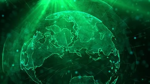 Digital green planet of Earth, 3D animation Stock Illustration