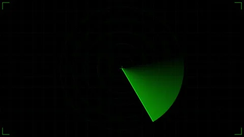 Digital green radar interface with circular scanning grid and data elements f Video stock 345962158
