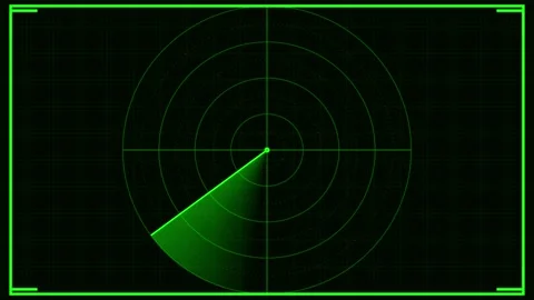 Digital green radar interface with rotating sweep scanning for navigation Stock Footage 345962097
