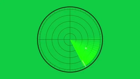 Digital green radar scanning interface with rotating sonar beam on solid gree Stock Footage 345897272