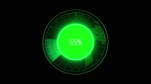 Digital green radar scope with world map grid and bright 100% loading signa.. Stock Footage 321591742