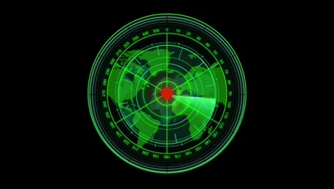 Digital green radar screen HUD global tracking motion graphic Vídeos de archivo 343710332