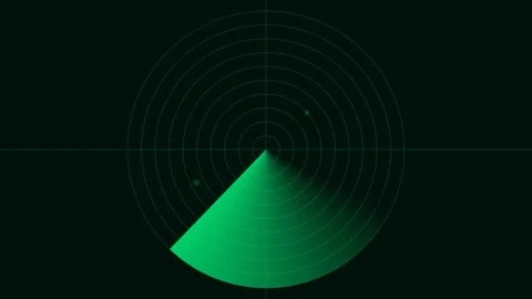Digital green radar screen interface with scanning beam on a black background 库存影片 336263481