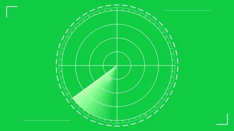 Digital green radar screen scanning interface for navigation and surveillance Stock Footage 345897298