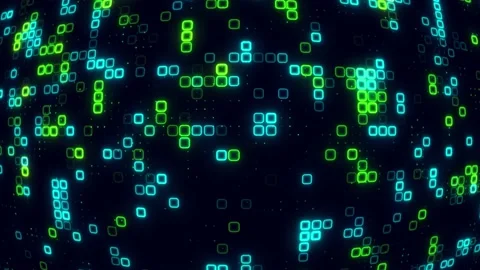 Digital green sky blue cube pattern grid Dancing round cube green color neo.. Stock Footage 225661499